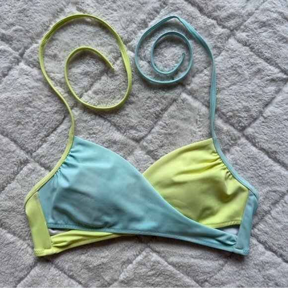 Victoria's Secret PINK | Yellow & Teal Colorblock Wrap Bikini Top | Size Small - Picture 3 of 10